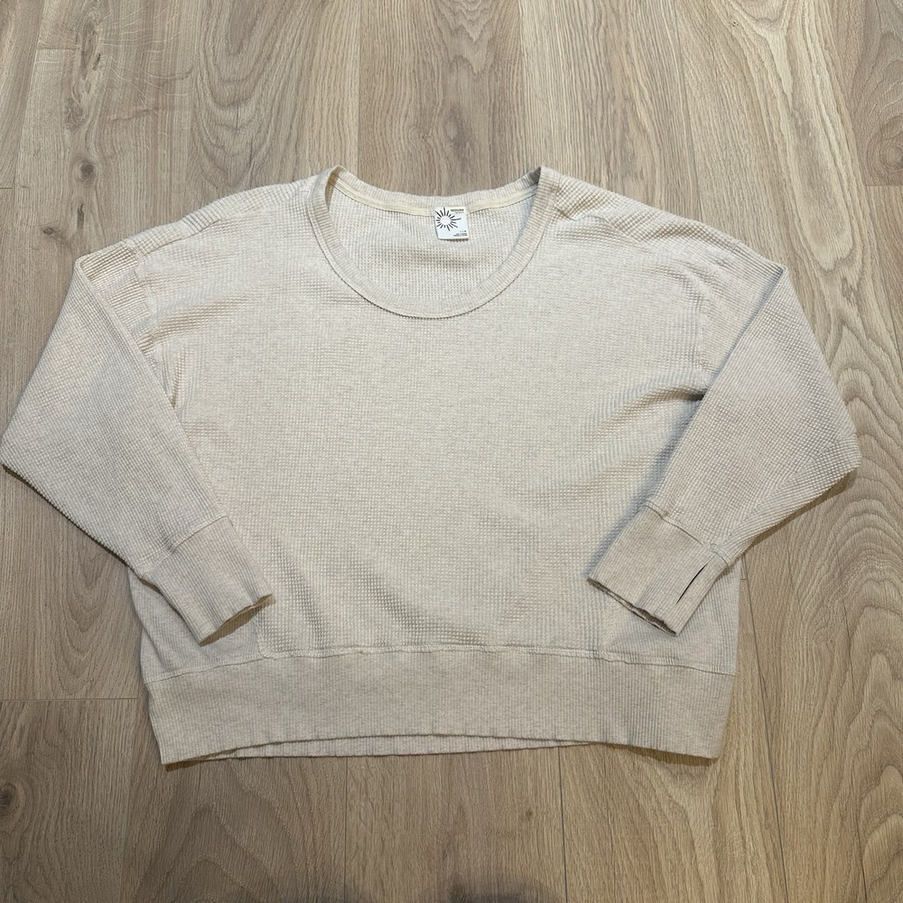 Aerie Oversized‎ Sweatshirt Womens Large Pulllover Waffle Knit Thermal Oatmeal